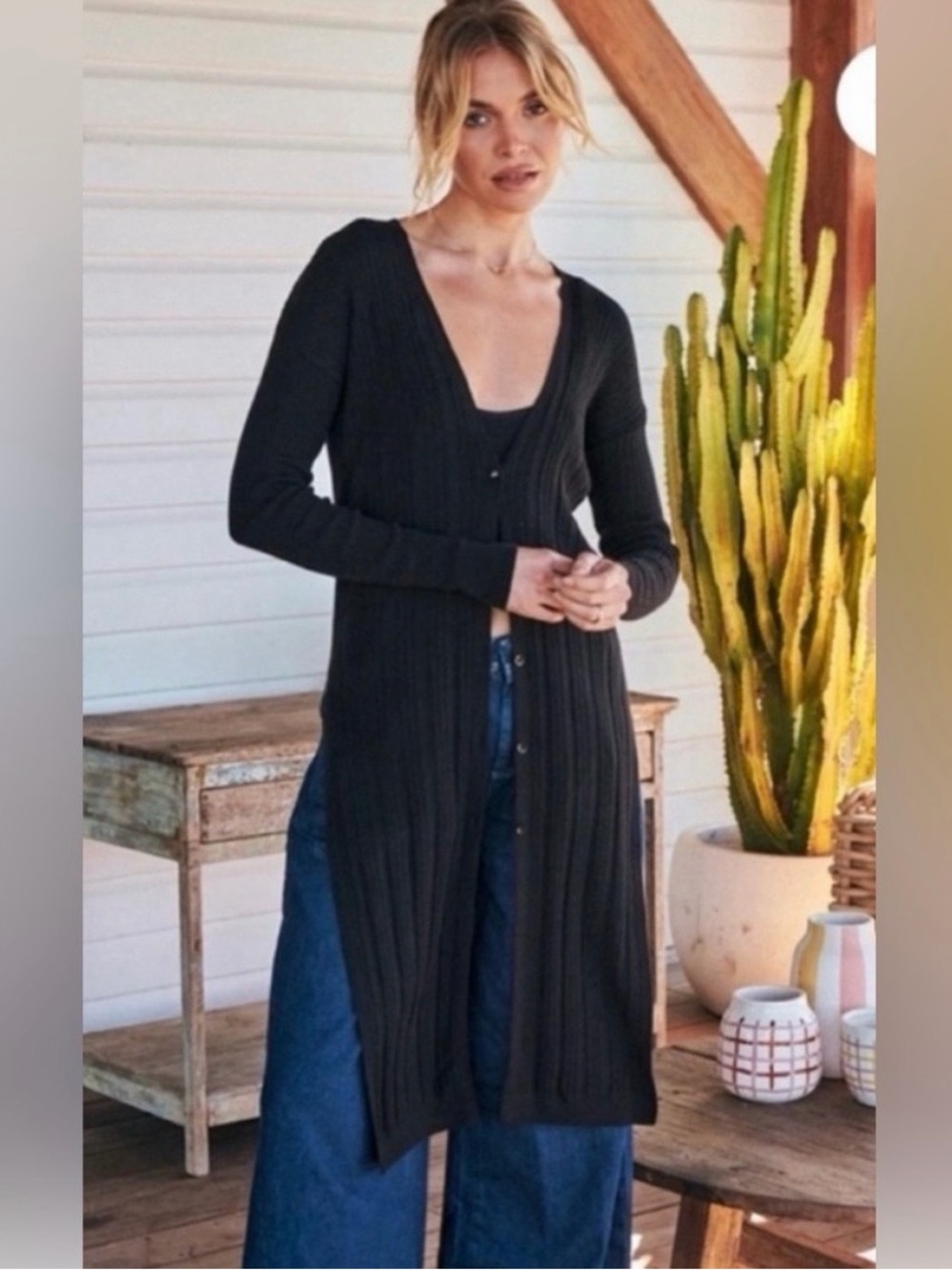Free People Skylight Ribbed Maxi
Cardigan Black